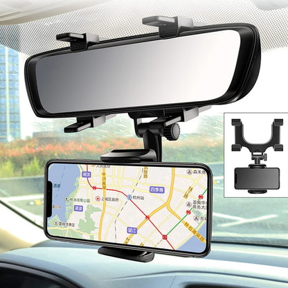 360° Adjustable Car Mirror Smartphone Holder for iPhone 13 and GPS Devices