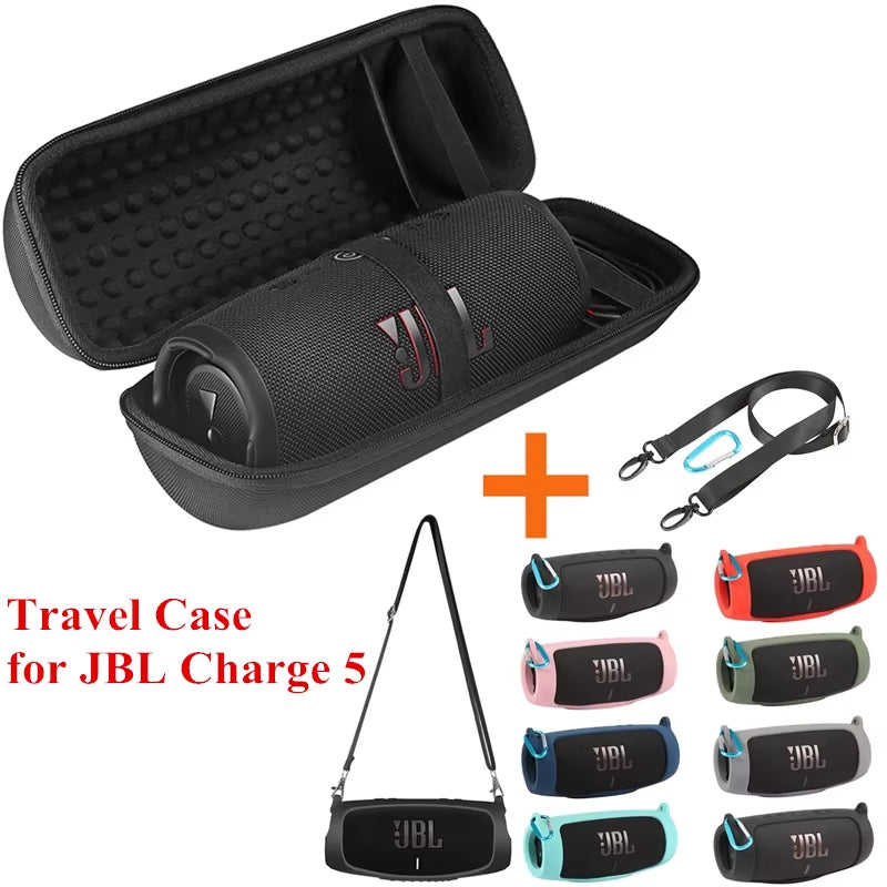 Hard EVA Travel Case and Soft Silicone Cover for JBL Charge 5 Bluetooth Speaker