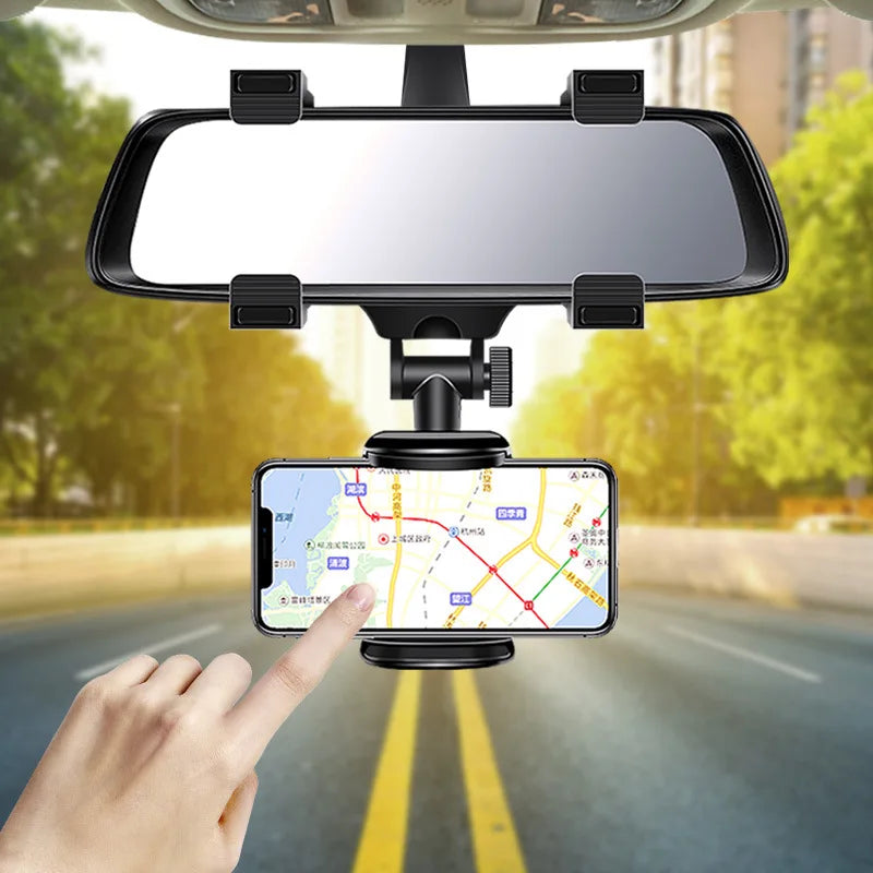360° Adjustable Car Mirror Smartphone Holder for iPhone 13 and GPS Devices