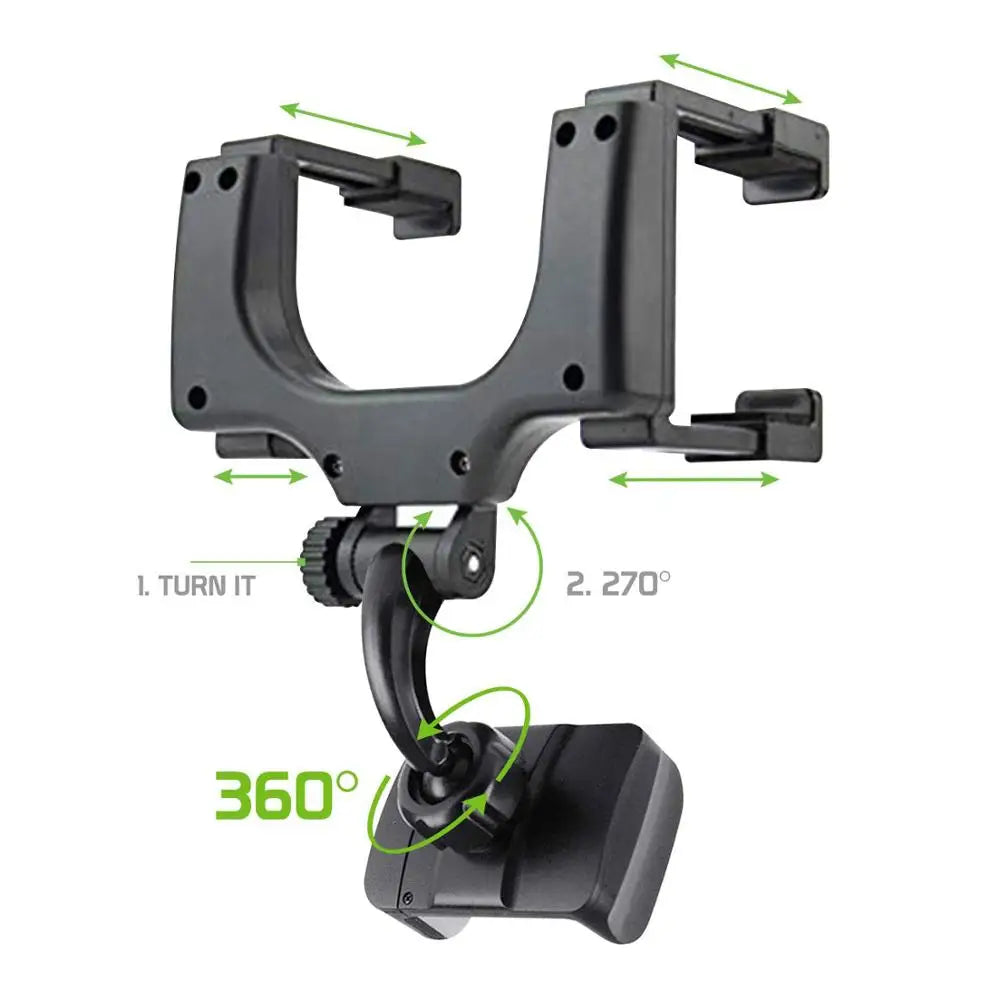 360° Adjustable Car Mirror Smartphone Holder for iPhone 13 and GPS Devices