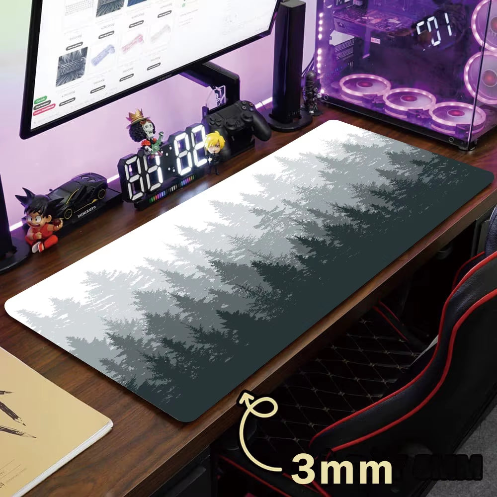 Forest Trees XXL Gaming Mouse Pad - Black Desk Mat for PC and Laptop Use