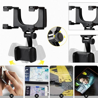 360° Adjustable Car Mirror Smartphone Holder for iPhone 13 and GPS Devices