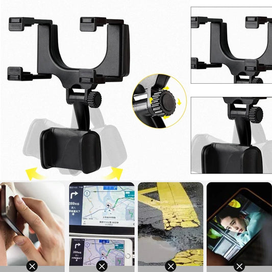 360° Adjustable Car Mirror Smartphone Holder for iPhone 13 and GPS Devices